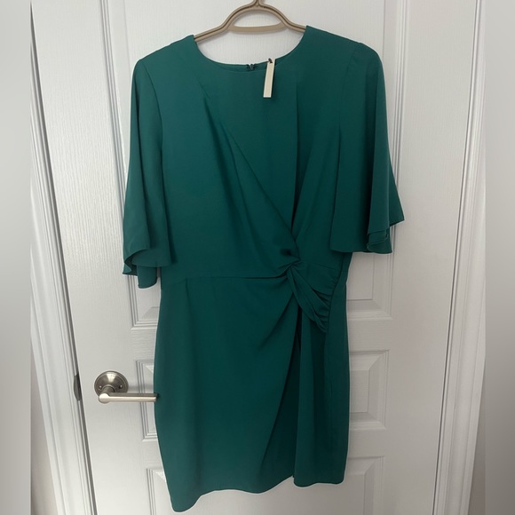 ASOS | ASOS DESIGN twist front mini dress with angel sleeve in antique green - Picture 5 of 9